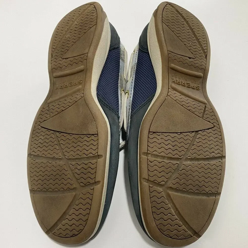Sperry Top Sider Navy Blue Plaid Boat Shoes Loafers Leather Upper Size 7M